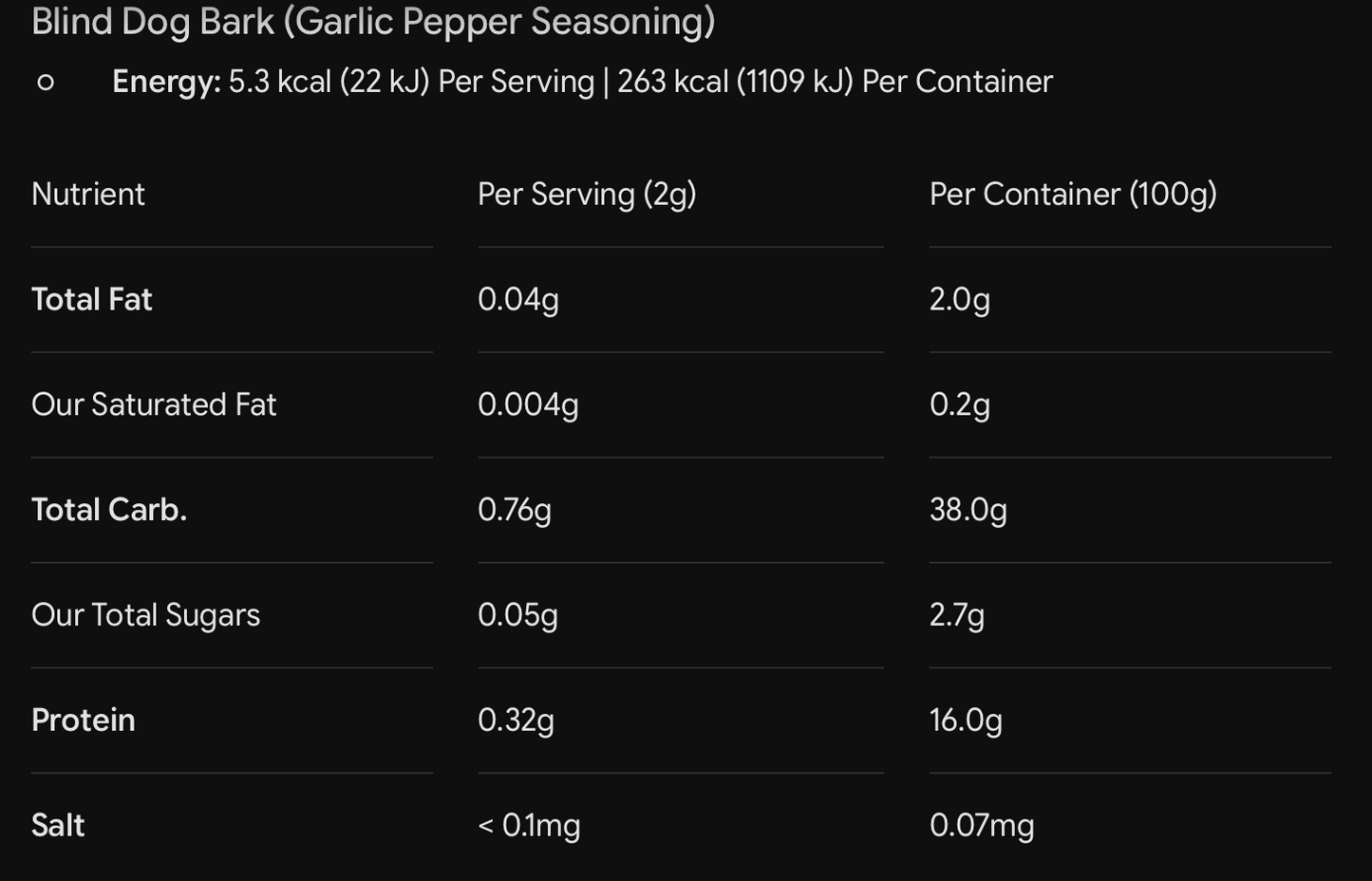 MNTAIN OUTLAW "Blind Dog Bark" Garlic Pepper Seasoning (Salt-Free)