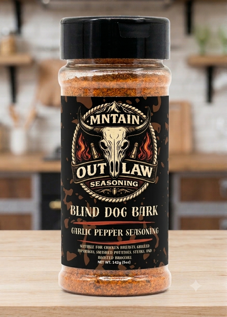 MNTAIN OUTLAW "Blind Dog Bark" Garlic Pepper Seasoning (Salt-Free)